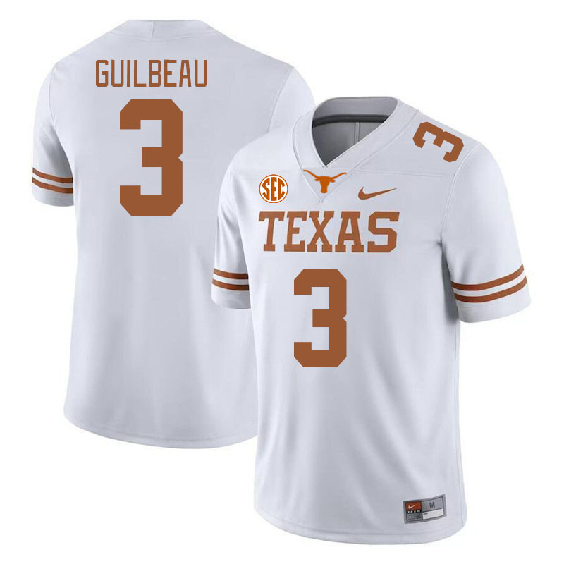 Texas Longhorns #3 Jaylon Guilbeau SEC Conference College Football Jerseys Stitched Sale-White